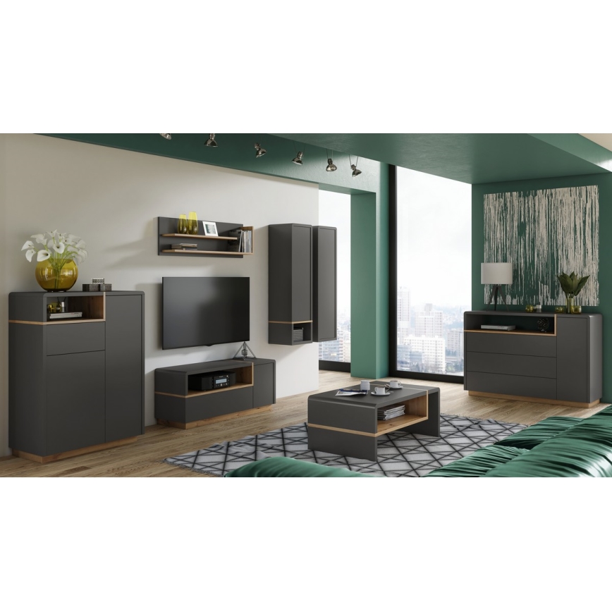 Komoda s predalom FRED, antracit/artisanski hrast