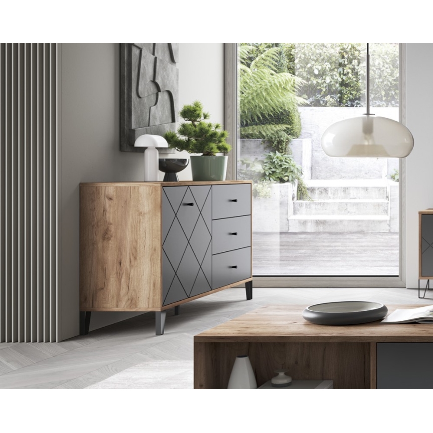 Komoda SULA hrast craft/črna