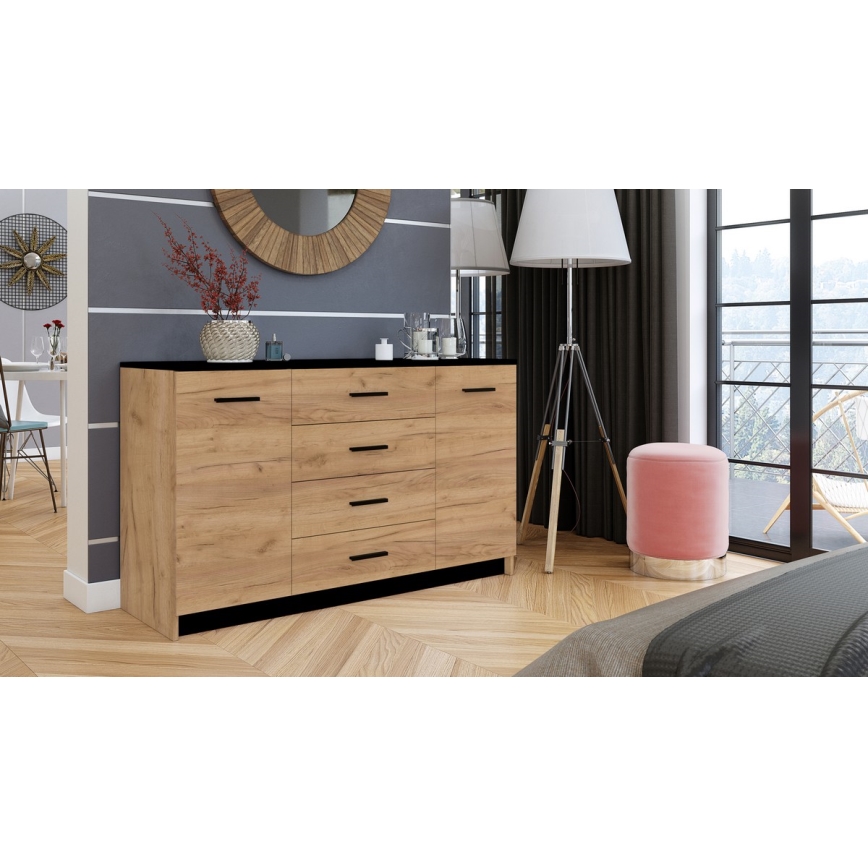 Komoda TAYLER hrast craft/črna