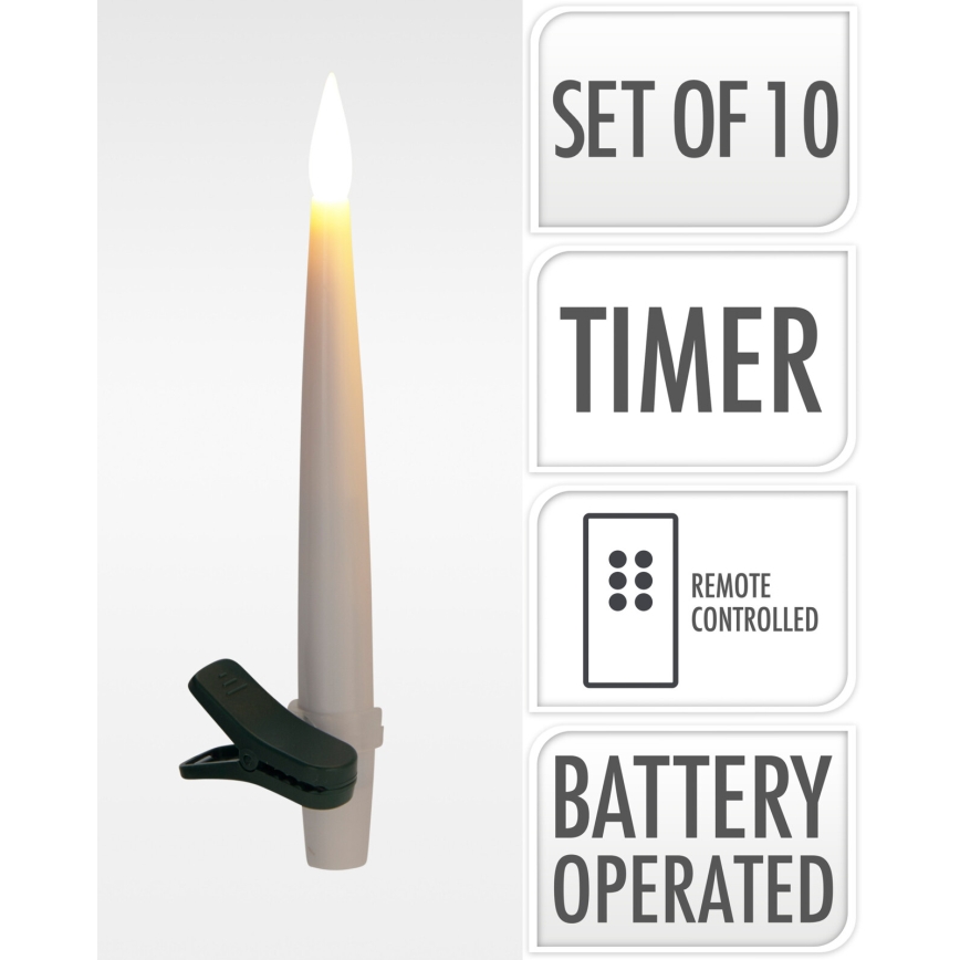 Komplet 10 kosov zatemnjivih LED božičnih sveč, 15 cm, topla bela, LED/1xAAA + daljinski upravljalnik