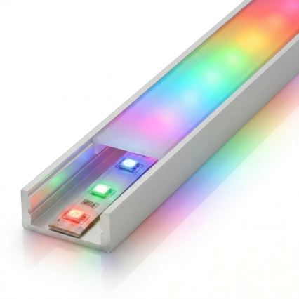 Komplet 1x LED RGBW zatemljiv trak DIGITAL LED/9,6W/230V 3 m + 3x vgradni profil 1 m srebrna/bela + daljinski upravljalnik