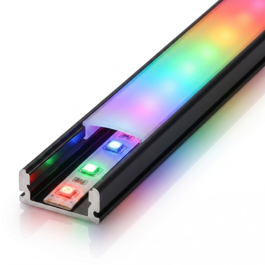 Komplet 1x zatemnjevalni LED RGBW trak DIGITAL LED/16,5W/230V 5 m + 5x vgradni profil 1 m črna/bela + daljinski upravljalnik