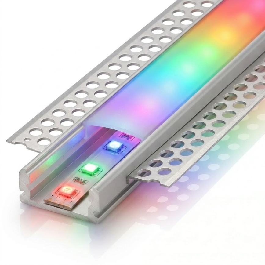 Komplet 1x LED RGBW zatemljiv trak DIGITAL LED/9,6W/230V 3 m + 3x vgradni profil 1 m srebrn/bel + daljinski upravljalnik