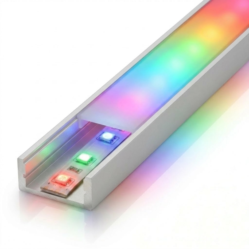 Komplet 1x DIGITAL RGBW zatemljiv LED trak/16,5W/230V, 5 m + 5x vgradni profil 1 m, srebrni/beli + daljinski upravljalnik
