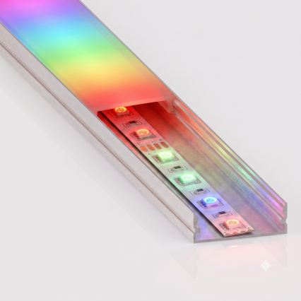 Komplet 1x LED RGBW zatemljiv trak NEO LITE MUSIC LED/24W/230V 5 m IP65 Wi-Fi Tuya + 5x vgradni profil 1 m srebrna/bela + daljinski upravljalnik