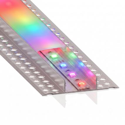 Komplet 1x zatemljiv LED RGBW trak NEO LITE MUSIC LED/24W/230V, 5 m, IP65, Wi‑Fi Tuya + 5x vgradni profil 1 m, srebrna/bela + daljinski upravljalnik