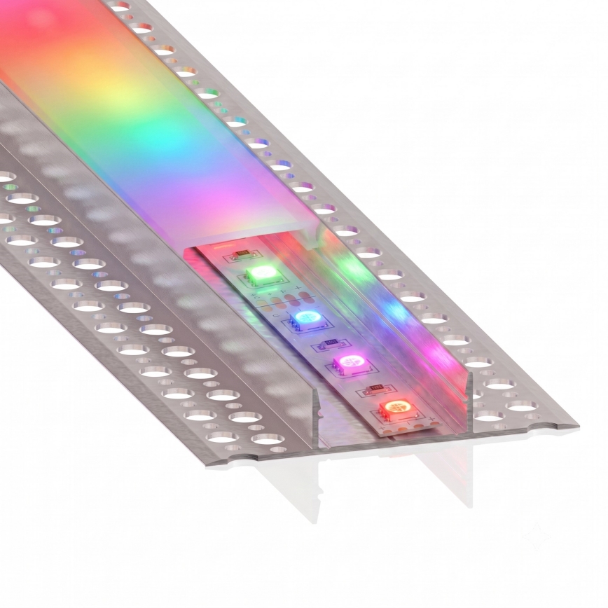 Komplet 1x zatemljiv LED RGBW trak NEO LITE MUSIC LED/24W/230V, 5 m, IP65, Wi‑Fi Tuya + 5x vgradni profil 1 m, srebrna/bela + daljinski upravljalnik