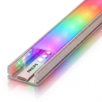 Komplet 1x zatemljiv RGBW LED trak Philips Hue WHITE AND COLOR AMBIANCE LED/20W/230V 2 m + 2x vgradni profil 1 m srebrna/bela