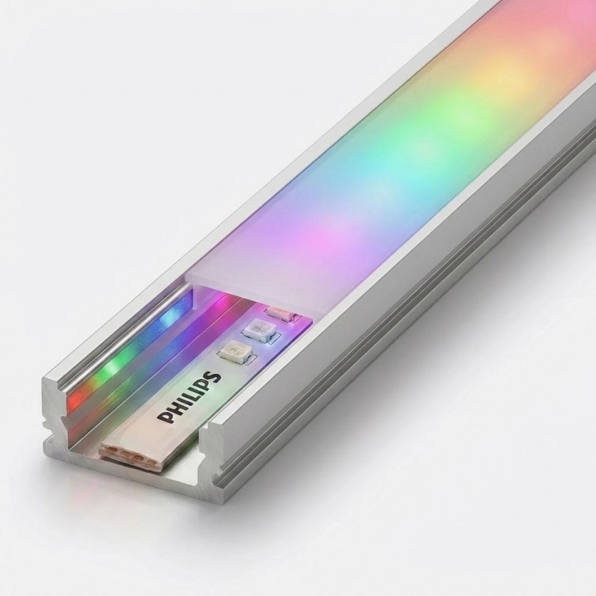 Komplet 1x zatemljiv LED RGBW trak Philips Hue WHITE AND COLOR AMBIANCE LED/20W/230V 2 m + 2x vgradni profil 1 m srebrna/bela