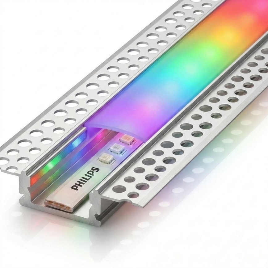 Komplet 1x zatemljiv LED trak RGBW Philips Hue WHITE AND COLOR AMBIANCE LED/20W/230V 2 m + 2x vgradni profil 1 m srebrna/bela