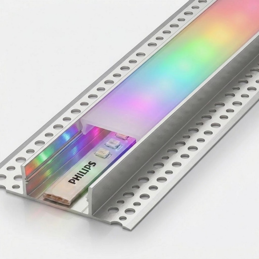 Komplet: 1× zatemljiv LED RGBW trak Philips Hue WHITE AND COLOR AMBIANCE (LED, 20 W, 230 V), 2 m + 2× vgradni profil 1 m, srebrna/bela