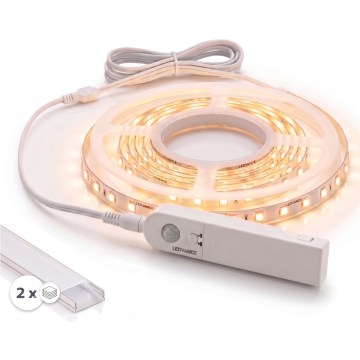 Komplet 1x LED trak s senzorjem gibanja FLEX LED/3,6W/4xAA 2 m + 2x vgradni profil 1 m srebrna/bela