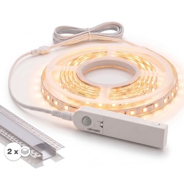 Komplet 1x LED trak s senzorjem gibanja FLEX LED/3,6W/4xAA 2 m + 2x vgradni profil 1 m srebrna/bela