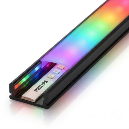 Komplet 1x zatemljiv RGBW LED trak Philips Hue WHITE AND COLOR AMBIANCE LED/20W/230V, 2 m + 2x vgradni profil 1 m, črna/bela