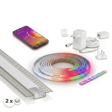 Komplet 1x zatemljiv LED trak RGBW Philips Hue WHITE AND COLOR AMBIANCE LED/20W/230V 2 m + 2x vgradni profil 1 m srebrna/bela