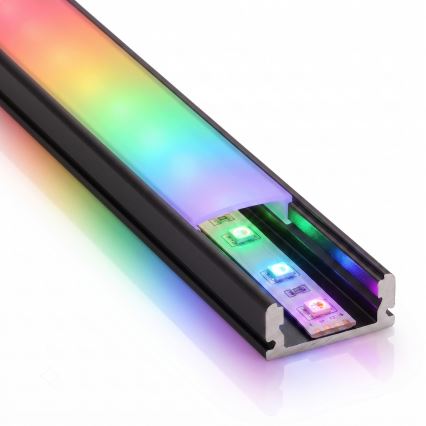 Komplet 1x zatemljiv LED RGBW trak NEO LITE MUSIC LED/24W/230V 5 m IP65 Wi-Fi Tuya + 5x vgradni profil 1 m črna/bela + daljinski upravljalnik