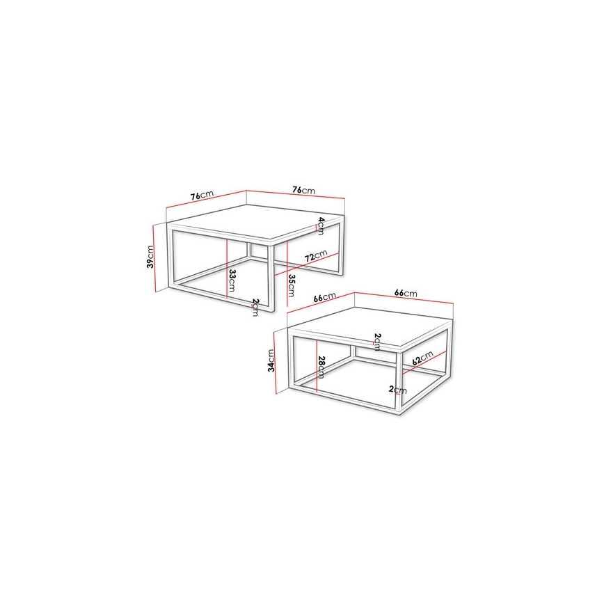 Komplet 2 konferenčnih miz DUAL 76x76/66x66 cm črna/bela
