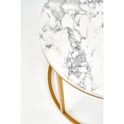 Komplet 2 konferenčnih mizic PACILA, marmor dekor/zlata