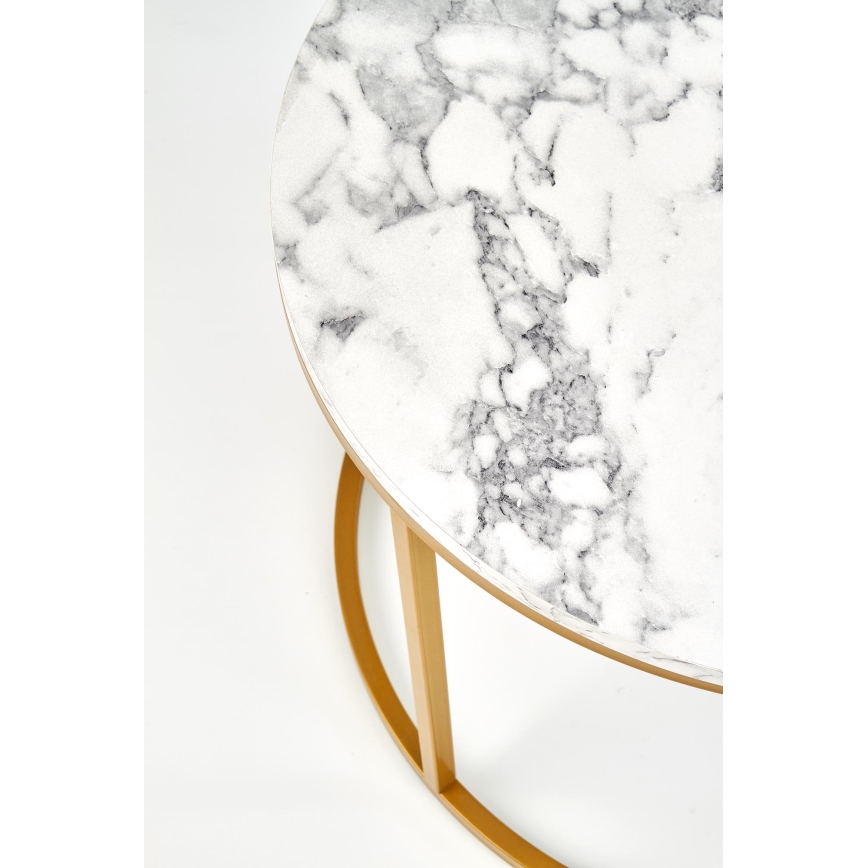 Komplet 2 konferenčnih mizic PACILA, marmor dekor/zlata