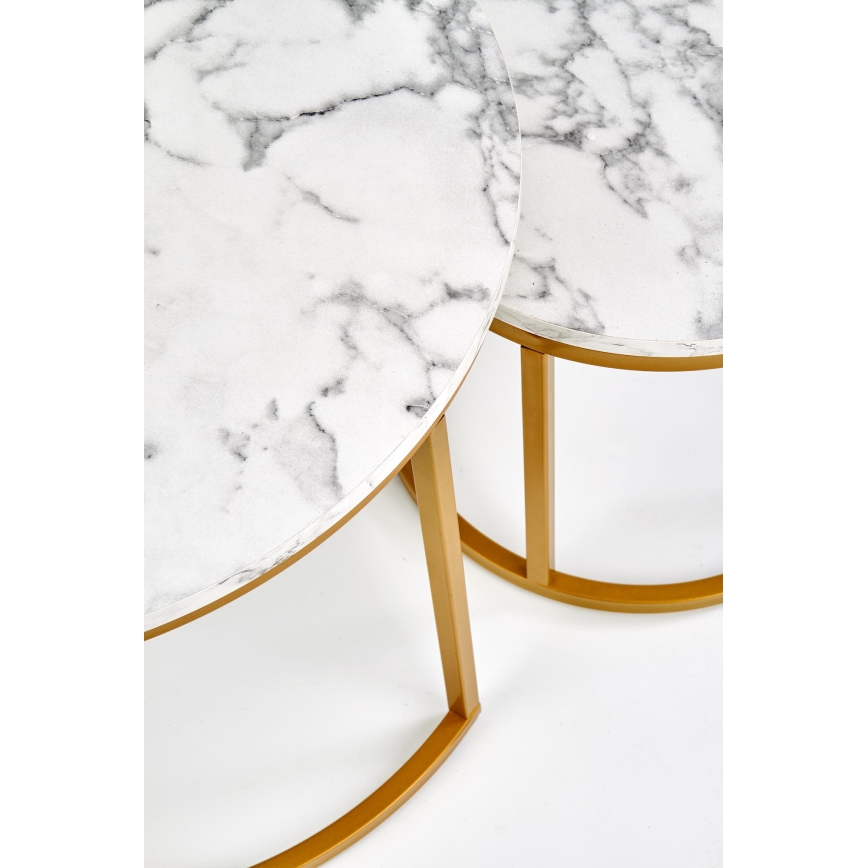 Komplet 2 konferenčnih mizic PACILA, marmor dekor/zlata