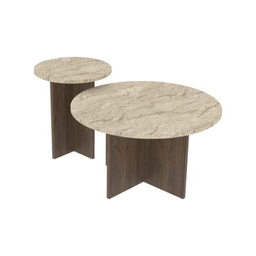 Komplet 2 konferenčnih mizic PURO, Ø 40/70 cm, oreh/bež