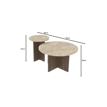 Komplet 2 konferenčnih mizic PURO, Ø 40/70 cm, oreh/bež