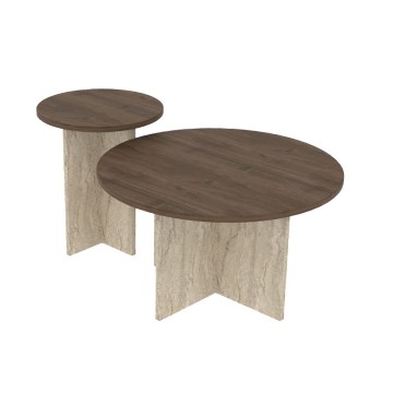Komplet 2 kosov klubskih mizic PURO Ø 40/70 cm travertin/oreh