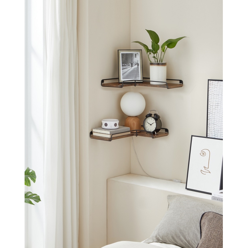 Komplet 2 stenskih polic SHELFY 40x10x29 cm rjava/črna