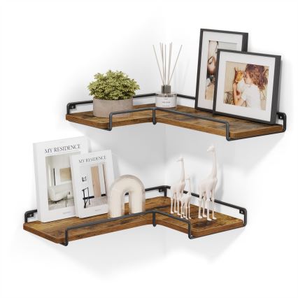 Komplet 2 stenskih polic SHELFY 40x10x29 cm rjava/črna