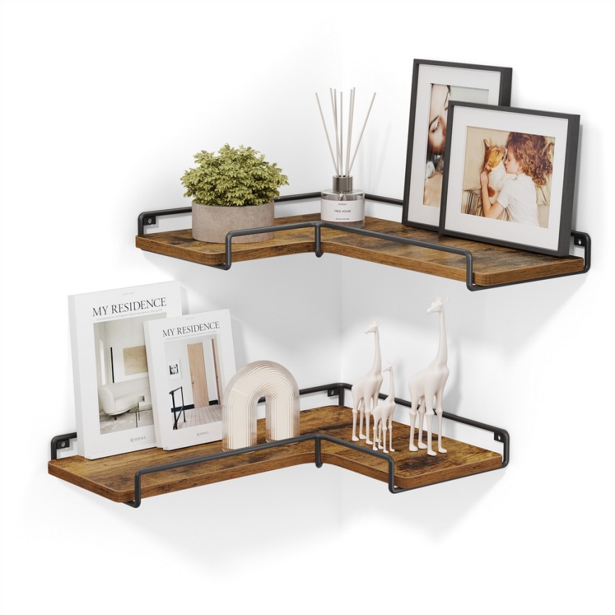 Komplet 2 stenskih polic SHELFY 40x10x29 cm rjava/črna