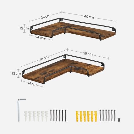 Komplet 2 stenskih polic SHELFY 40x10x29 cm rjava/črna