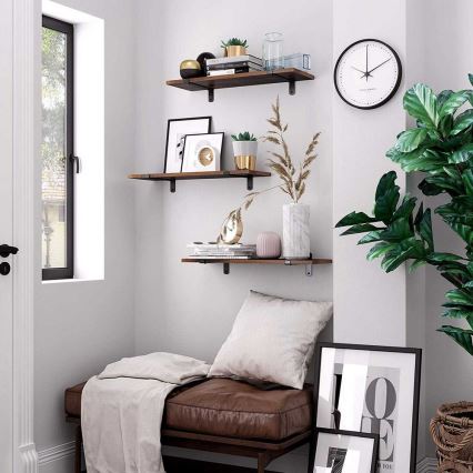 Komplet 2 stenskih polic SHELFY, rjave/črne