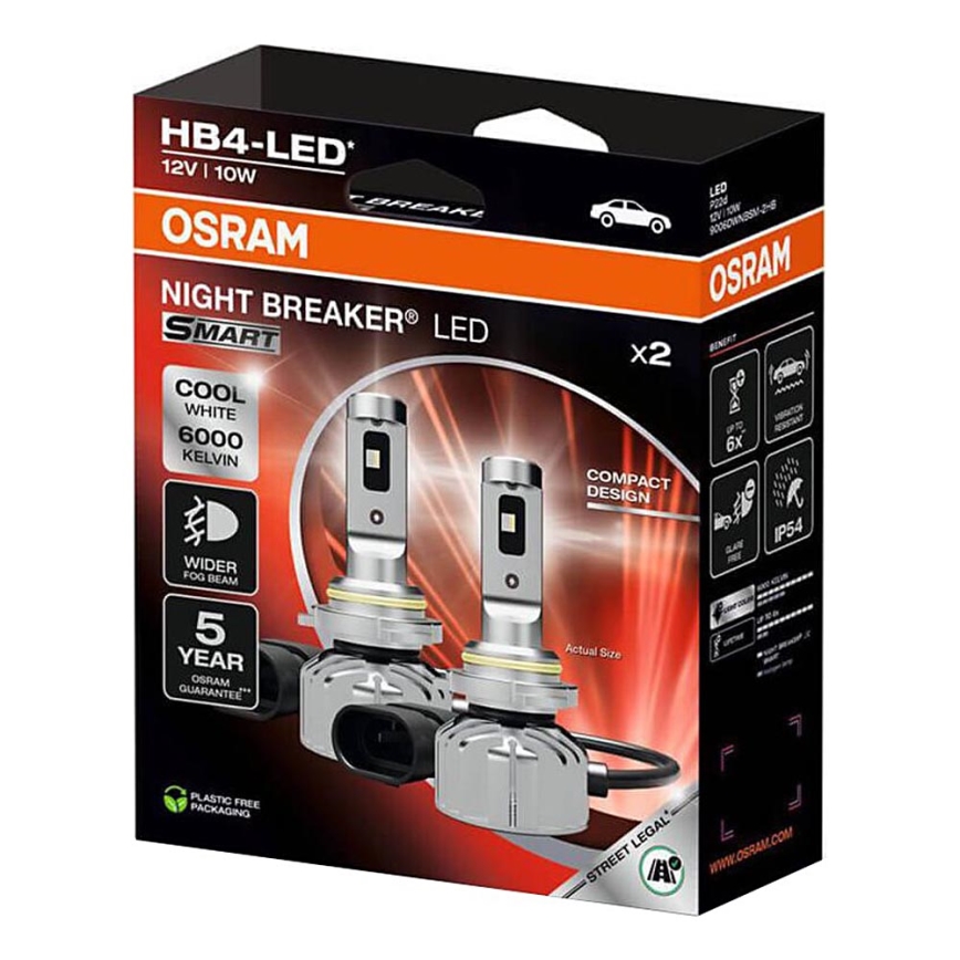 Komplet 2x LED avtomobilska žarnica NIGHT BREAKER SMART HB4 P22d/10W/12V 6000K - Osram