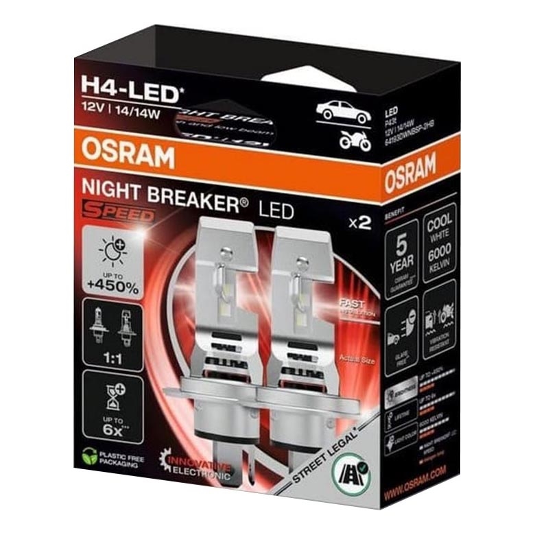 Komplet 2x LED avtomobilskih žarnic NIGHT BREAKER SPEED H4 P43T/14W/12V 6000K - Osram