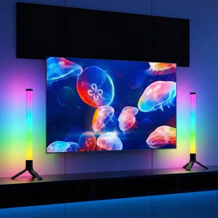 Komplet 2x LED RGBIC z zatemnitvijo namizna svetilka LED/5W/5V črna + daljinski upravljalnik