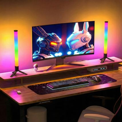 Komplet 2x LED RGBIC z zatemnitvijo namizna svetilka LED/5W/5V črna + daljinski upravljalnik