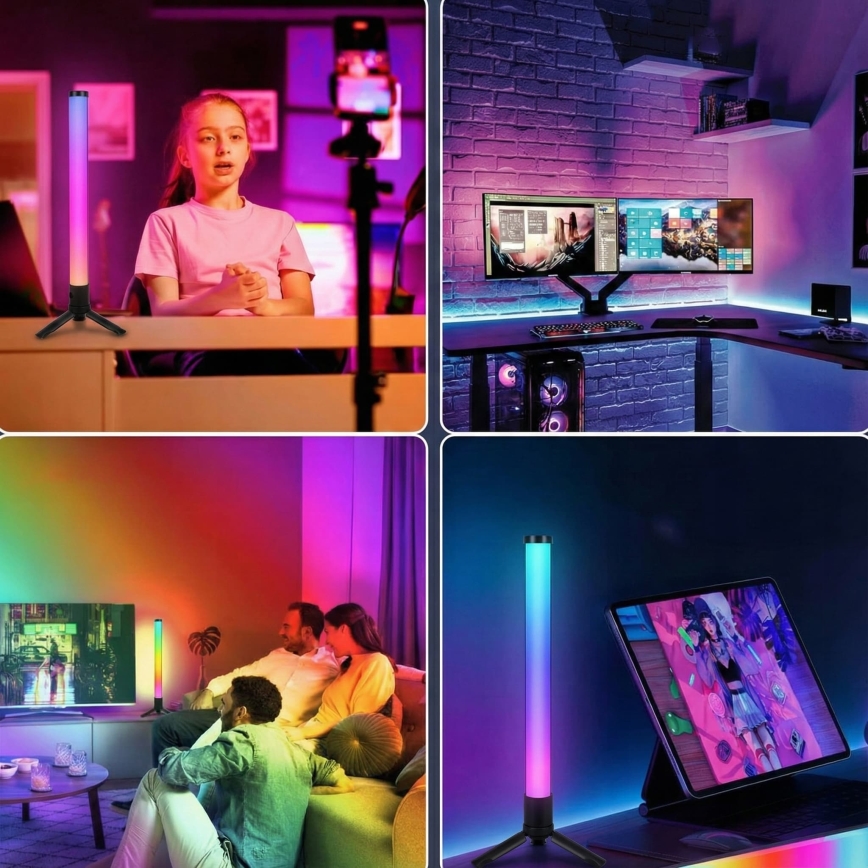 Komplet 2x LED RGBIC z zatemnitvijo namizna svetilka LED/5W/5V črna + daljinski upravljalnik