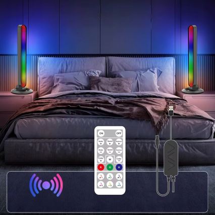 Komplet 2x LED RGBIC zatemnjevalna namizna svetilka LED/5W/5V črna + daljinski upravljalnik