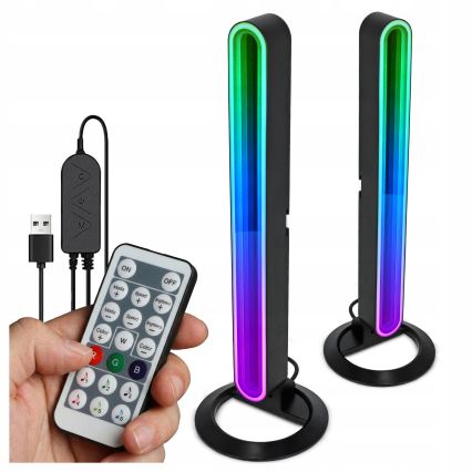 Komplet 2x LED RGBIC zatemnjevalna namizna svetilka LED/5W/5V črna + daljinski upravljalnik