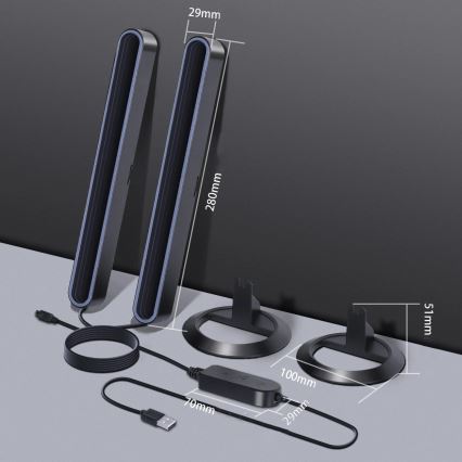 Komplet 2x LED RGBIC zatemnjevalna namizna svetilka LED/5W/5V črna + daljinski upravljalnik