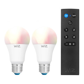 Komplet 2x LED RGBW žarnic A60 E27/9W/230V 2200-6500K, z možnostjo zatemnitve, Wi-Fi + daljinski upravljalnik - WiZ