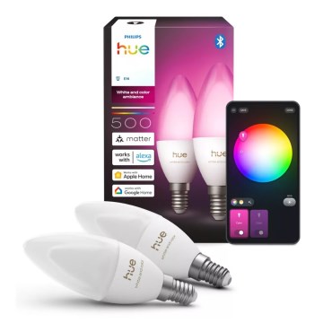 Komplet 2x LED RGBW zatemnljiva žarnica Philips Hue White And Color Ambiance B39 E14/3,7W/230V 1000-20000K