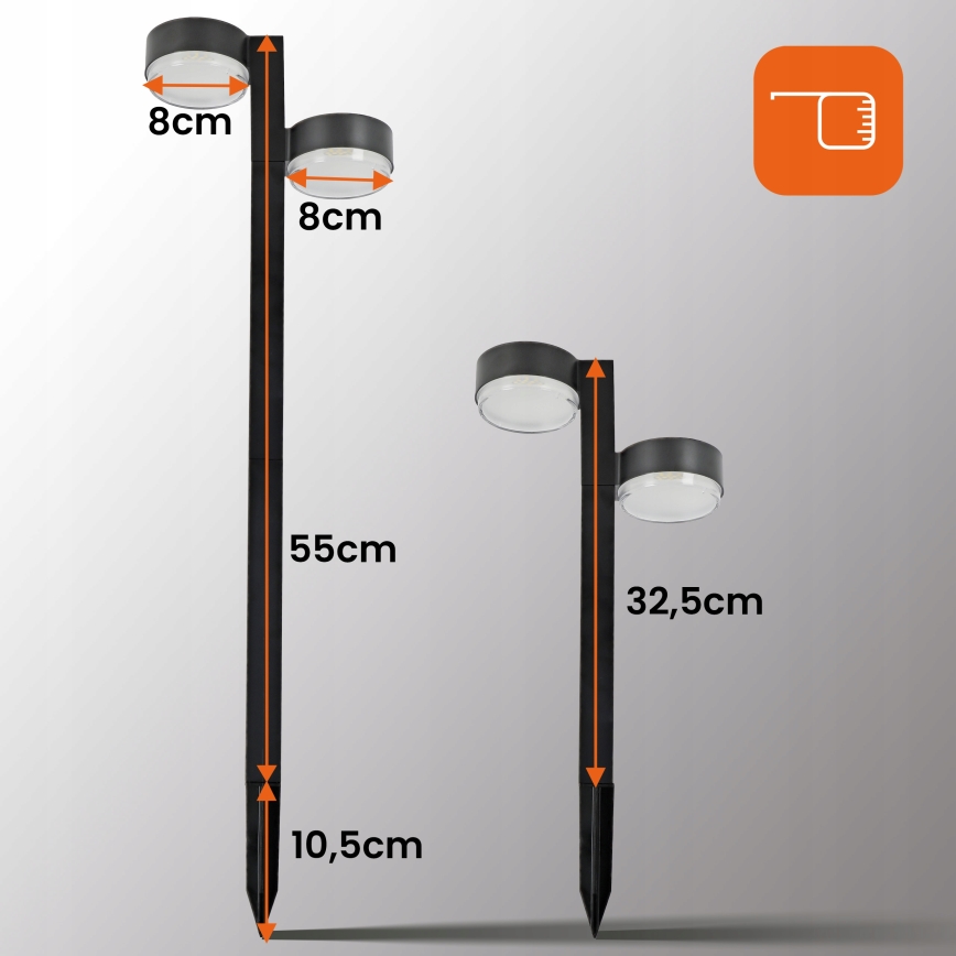 KOMPLET 2x LED sončna svetilka 2xLED/1W/3,7V 1200 mAh 55 cm IP65 črna