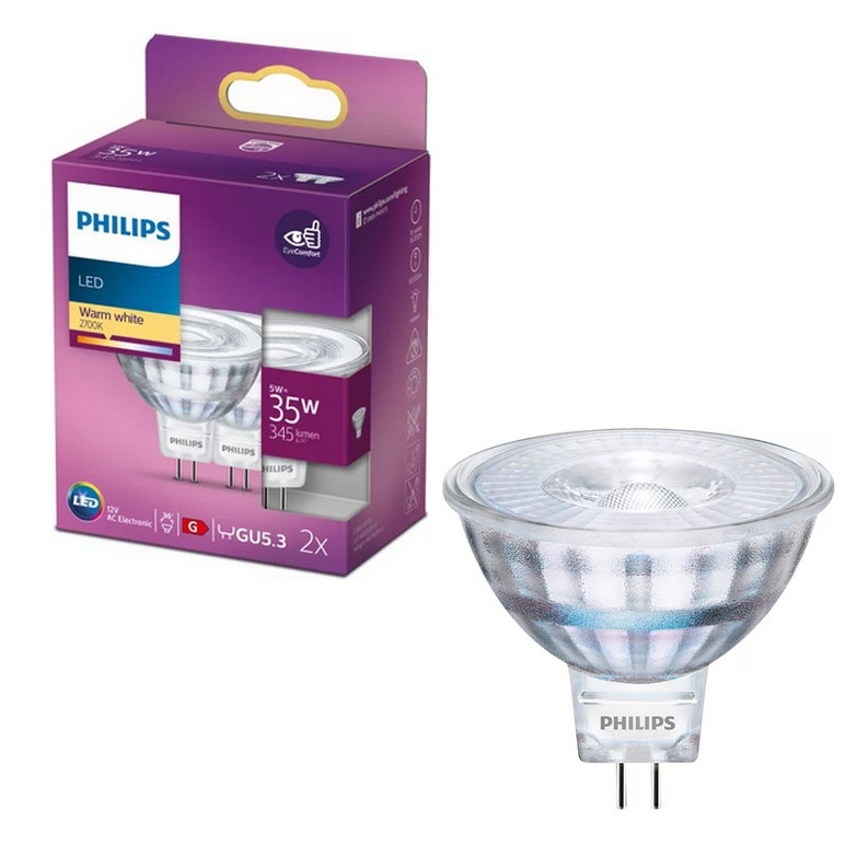 Komplet 2x LED žarnic Philips GU5,3/MR16/5W/12V 2700K