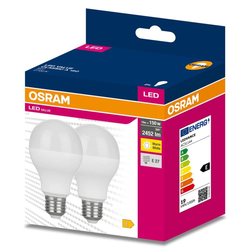 Komplet 2x LED žarnic VALUE CLASSIC E27/19W/230V 2700K - Osram