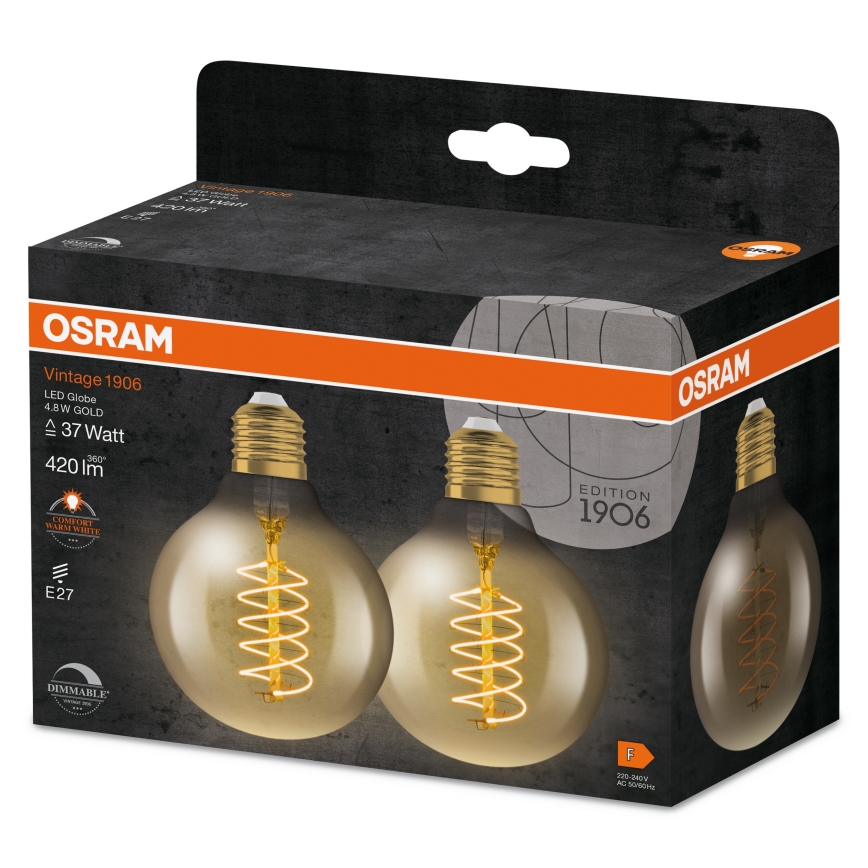 Komplet 2x LED žarnic z možnostjo zatemnitve VINTAGE FILAMENT E27/4,8W/230V 2200K - Osram