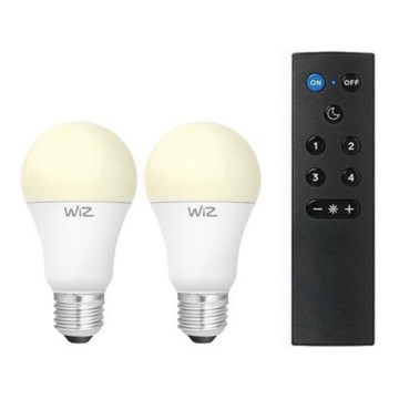 Komplet 2x LED žarnica A60 E27/9W/230V 2700K z zatemnitvijo, Wi-Fi + daljinski upravljalnik - WiZ