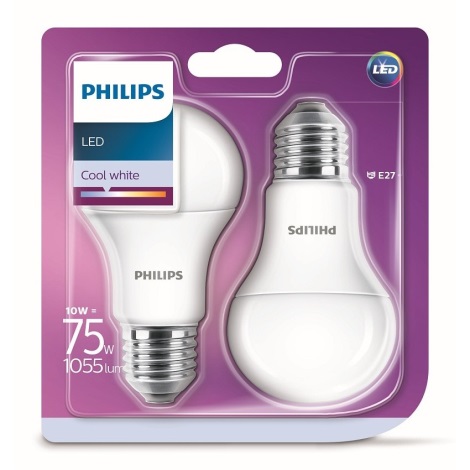 KOMPLET 2x LED Žarnica Philips A60 E27/10W/230V 4000K