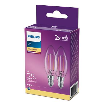 KOMPLET 2x LED Žarnica Philips B35 E14/2W/230V 2700K