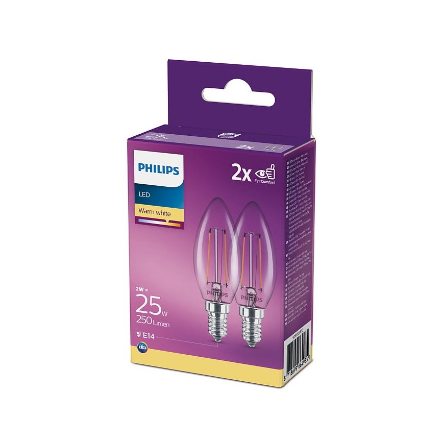 KOMPLET 2x LED Žarnica Philips B35 E14/2W/230V 2700K